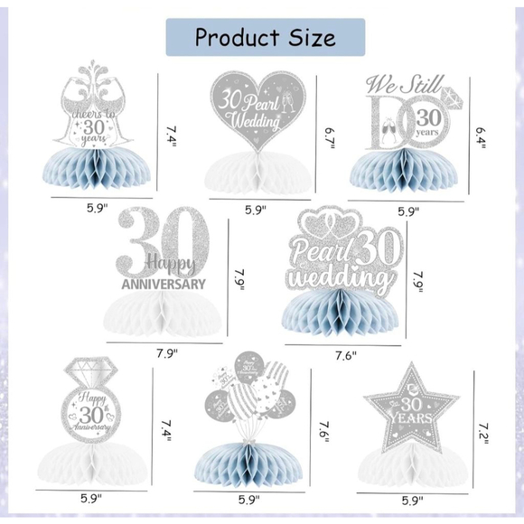 30th Anniversary Party Decorations, Silver, Light Blue - Picture 3 of 9